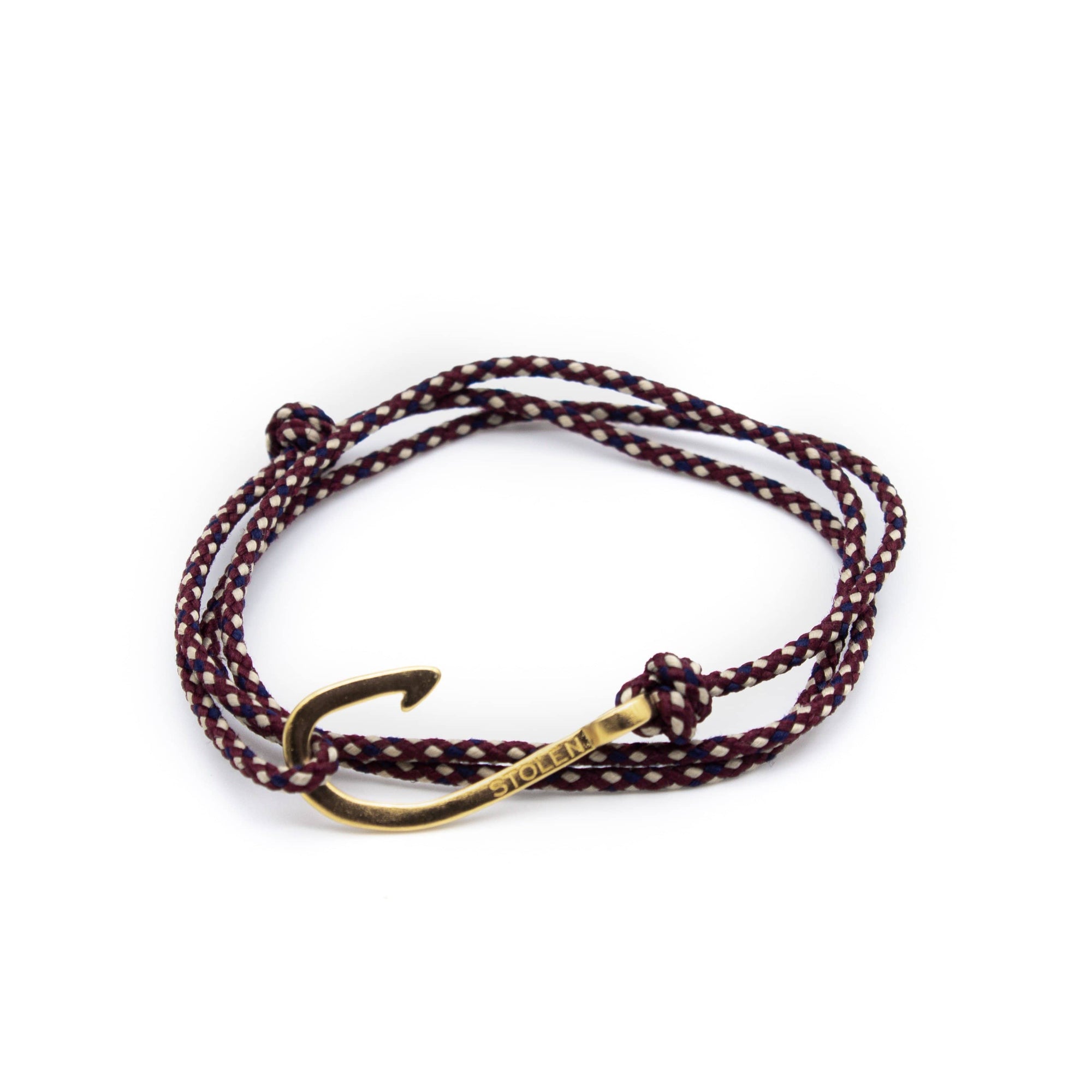 Burgundy Pattern Men's Bracelet With Gold Hook - Stolen Riches